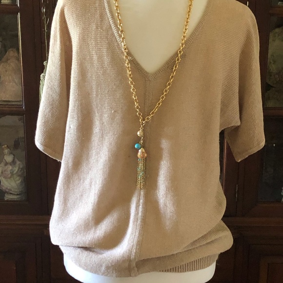 Talbots Reversible Gold Short Sleeve Sweater~M - Picture 4 of 7